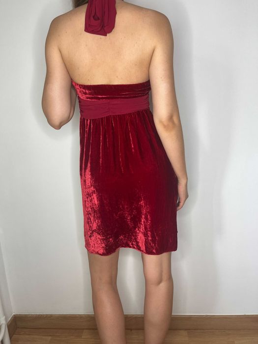 Czerwona burgundowa welurowa sukienka mini Guess rozmiar XS/S