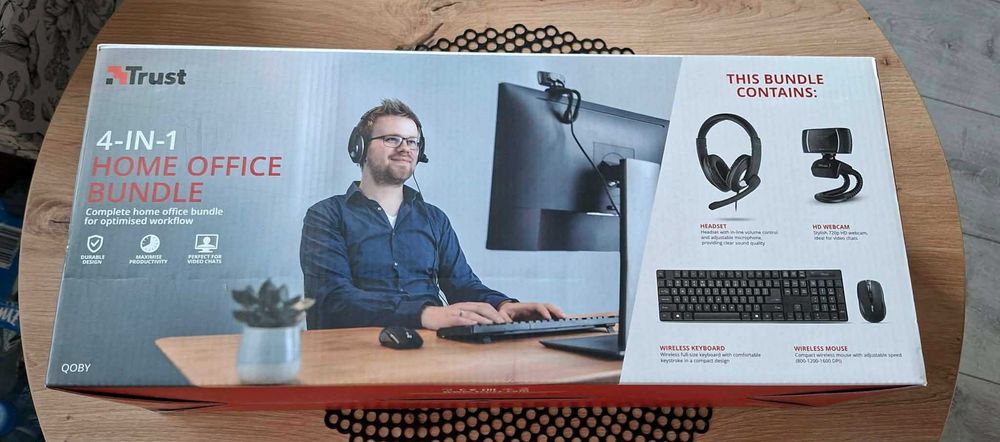 ZESTAW - Słuchawki, klawiatura kamera - Trust Qoby 4-in-1 Home Office Bundle