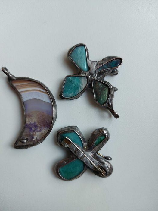 Komplet biżuterii z kamieniami agat amazonit i apatyt.