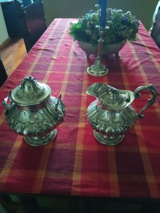 Vendo conjunto leiteira açúcareiro prata antigaga Porto Croa