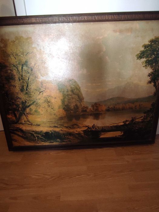 Quadro.paisagem com um barco