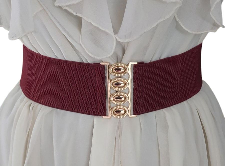 Elastyczny burgundowy szeroki pasek damski