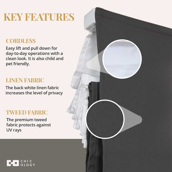 CHICOLOGY Римські штори Blackout, тільки один розмір: 58см х 182см