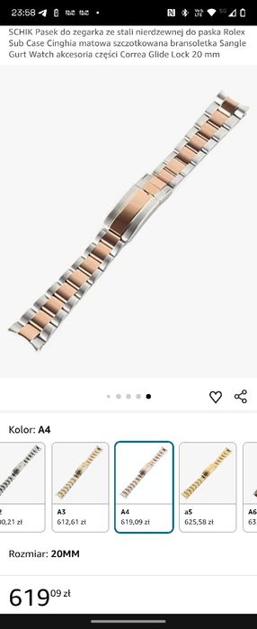 Bransoletka do zegarka Rolex Sub Case Cinghia ze stali nierdzewnej