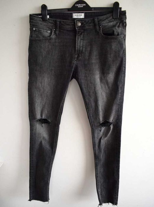 Jack&Jones spray on Tom spodnie jeansy rurki czarne z dziurami w34 l32