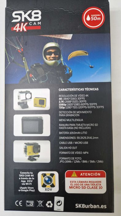 Camara ação SK8 4KUltraHD. Em caixa com acessórios. A estrear