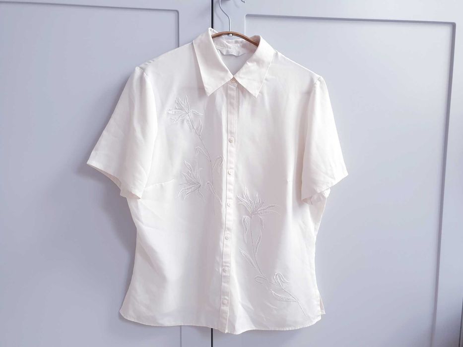 Biała kremowa haftowana bluzka koszula vintage M&S 40 42