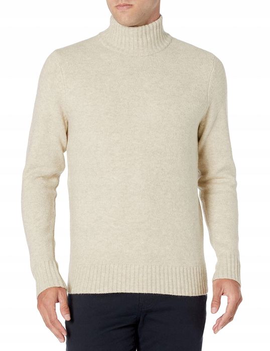 Amazon essentials beżowy sweter męski z golfem bawełniany l 7ba