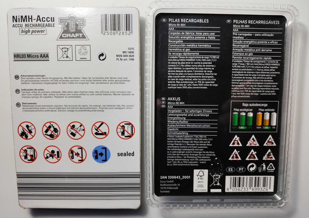 Two Sets of 4 New Rechargeable AAA Batteries64550414350081121