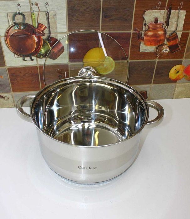 Garnek Stalowy Gastro 8,2L – Gaz, Indukcja, Szklana Pokrywka, E4007