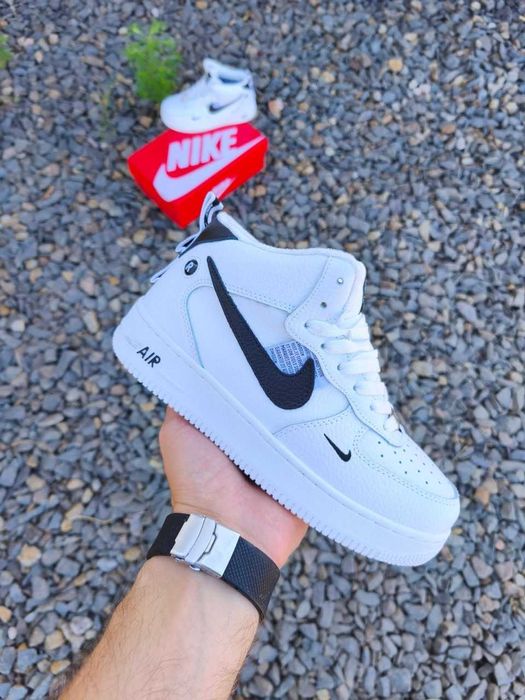 Nike Air Force 1 Mid, Fur/бело-черные/зимние/мех/Качественные/Шикарные