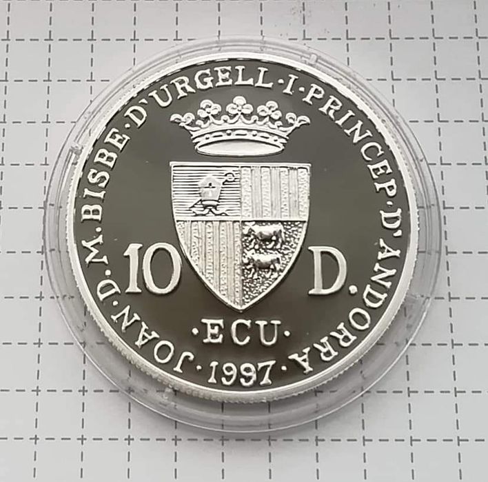 АНДОРРА. 10 дінерів 1997р. Себастьян Бах. СРІБЛО. ПРУФ! Сертифікат!