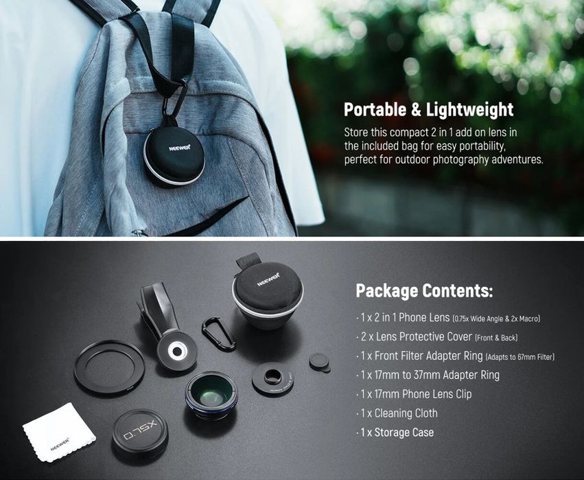 NEEWER LS-60 широкоугольный и макрообъектив с зажимом и переходником