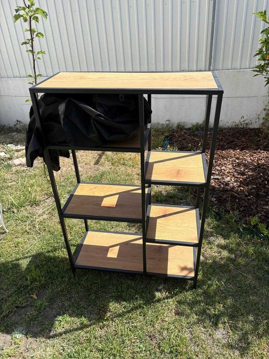 Mesa + móvel - Ferro preto e madeira castanha - Vendo separado