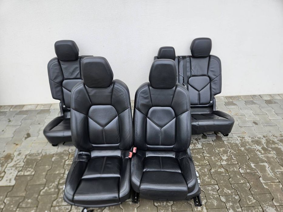 PORSCHE CAYENNE II 10-17R FOTELE PRZOD KANAPA TYL SKORA ANTRACYT KOMPLET