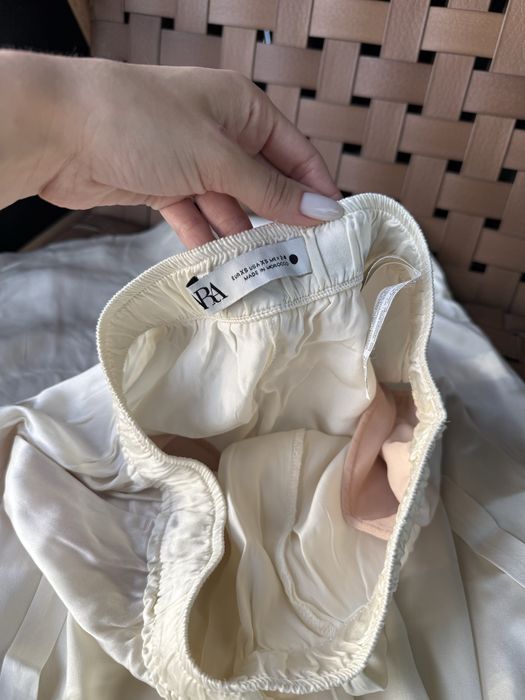 Шелковые молочные  штаны Зара Zara XS натуральный шелк