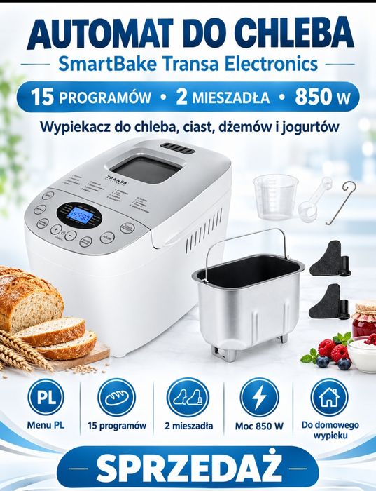 Automat do chleba Wypiekacz 15 PROGRAMÓW 2 MIESZADŁA SmartBake 850W MENU PL