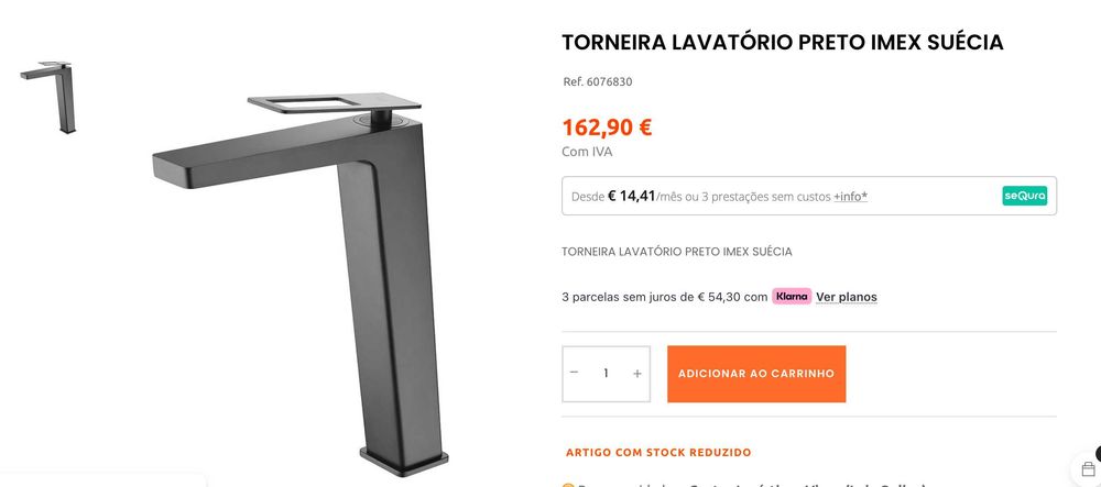 Torneira alta Lavatório preto IMEX SUÉCIA