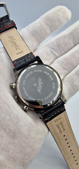 Atlantic Seasport Chronograph Gunmetal Black - szafir, skóra, Swiss