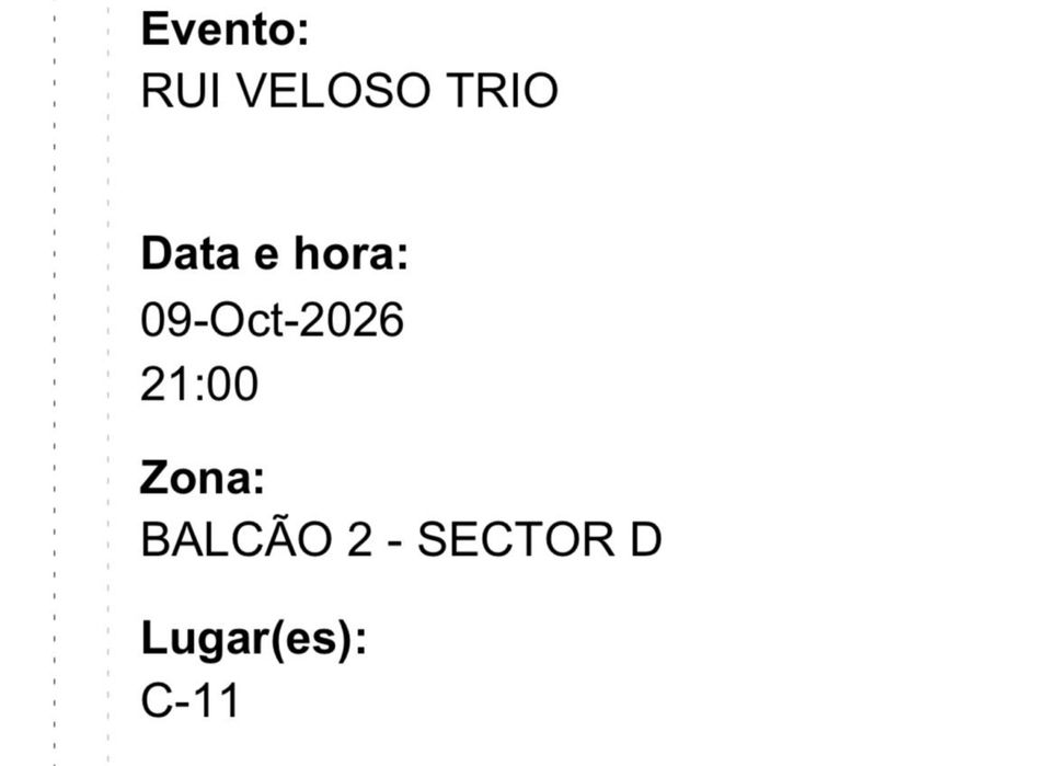 2 Bilhetes Rui Veloso 09/10