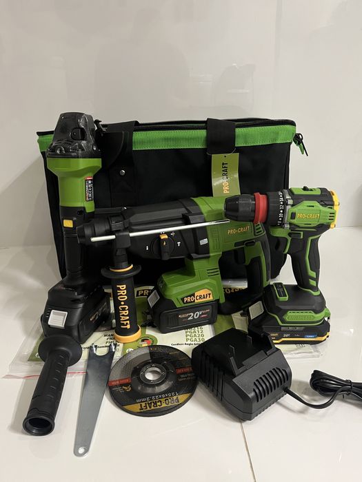 3в1 Procraft, болгарка, Шуруповерт dfr,перфоратор(3 акб,зарядка,сумка)