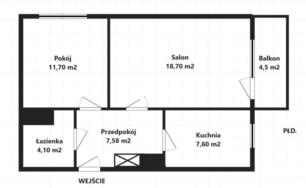 Mieszkanie 50 m2, 2 pokoje, balkon, Felin