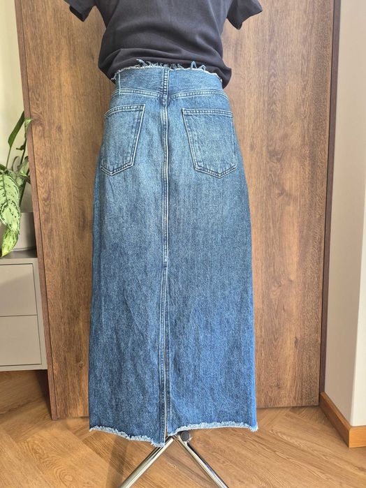 Długa spódnica jeansowa Pull&Bear spódnica maxi  niebieska retro