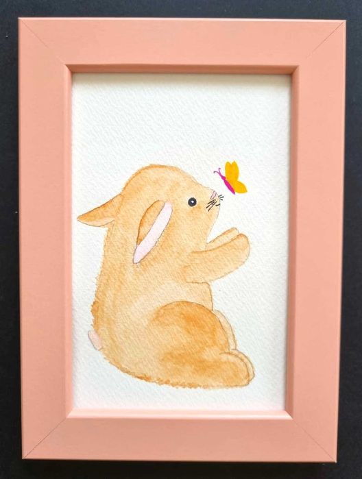 Quadro infantil para decoração com design coelho (moldura incluída)