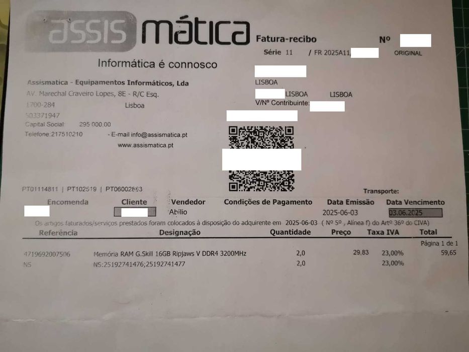 Memória RAM UDIMM G.SKILL Ripjaws V 16GB DDR4-3200MHz Nova com fatura e garantia