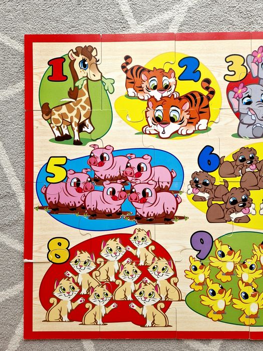 Piękne duże drewniane puzzle edukacyjne 60x90 cm cyfry liczenie