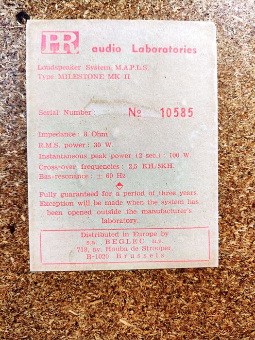 Винтажная акустика PR Audio Laboratories MILESTONE MKII