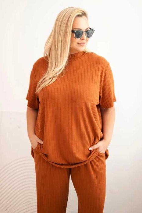Komplety prążek Plus Size 3w1 narzutka, bluzka sponie