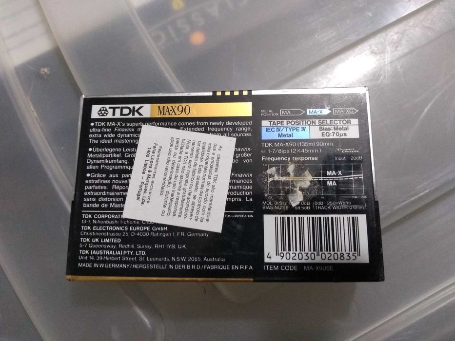 Cassetes de áudio VINTAGE, TDK MA-X 90, NOVAS!