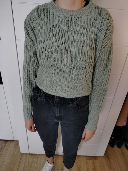 miętowy sweter oversize S house pleciony z dzianiny akrylowy