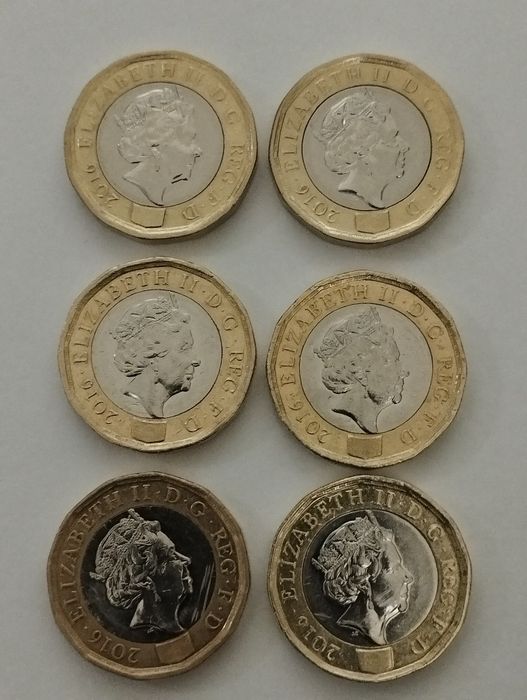 Moedas de 1 Libra UK 1983, 1984, 1985, 1996, 2016 e 2017