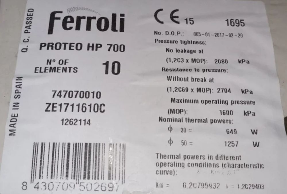 Radiadores Ferroli Proteo HP 700 (Novos)