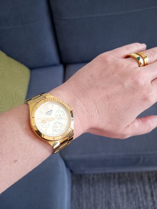 LORUS zegarek damski duży(koperta 38mm), złoty, jak nowy