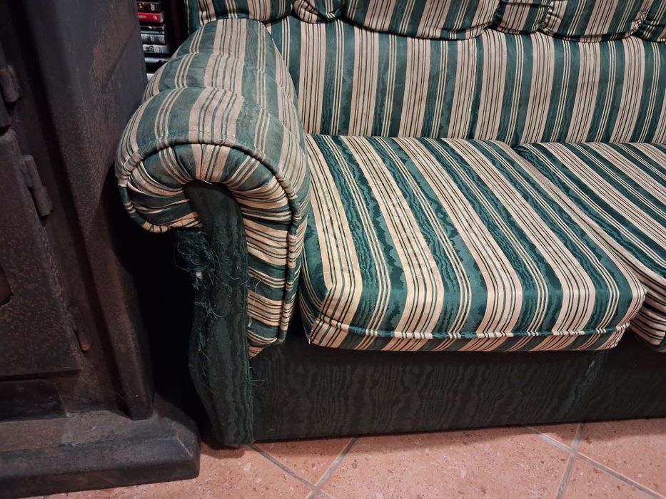 Sofá Cama em L Verde e Creme