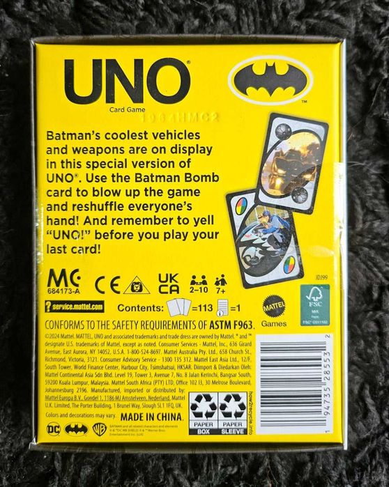 Mattel Creations UNO Fandom Batman: Batmobiles & Gadgets Deck