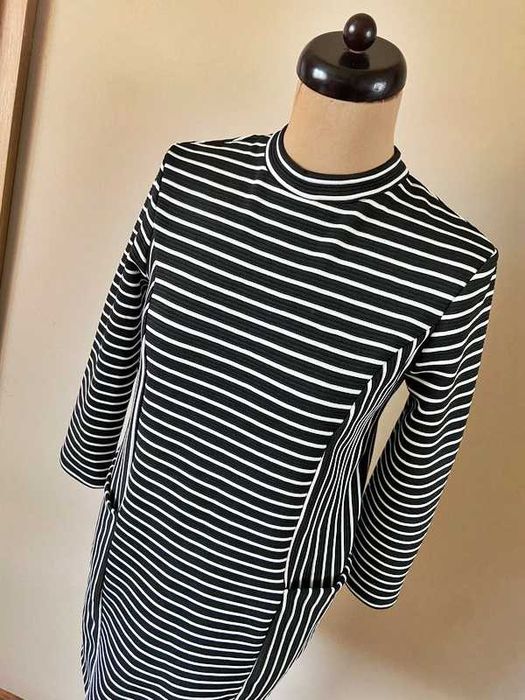 38 40 warehouse sukienka midi zip zamek kieszenie pasiak midi dres