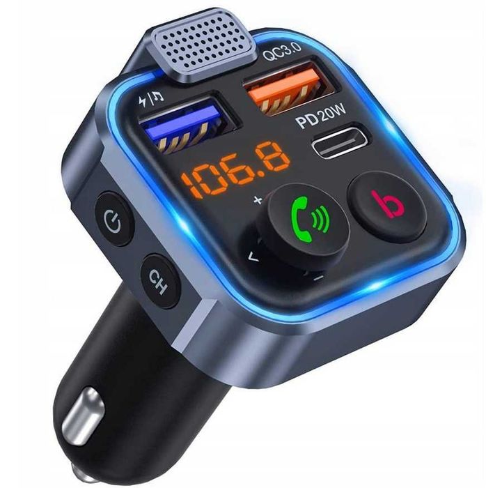 Transmiter Bluetooth Audio Fm Mp3 Bt Szybka Ładowarka 3x Usb 3.0 Rgb