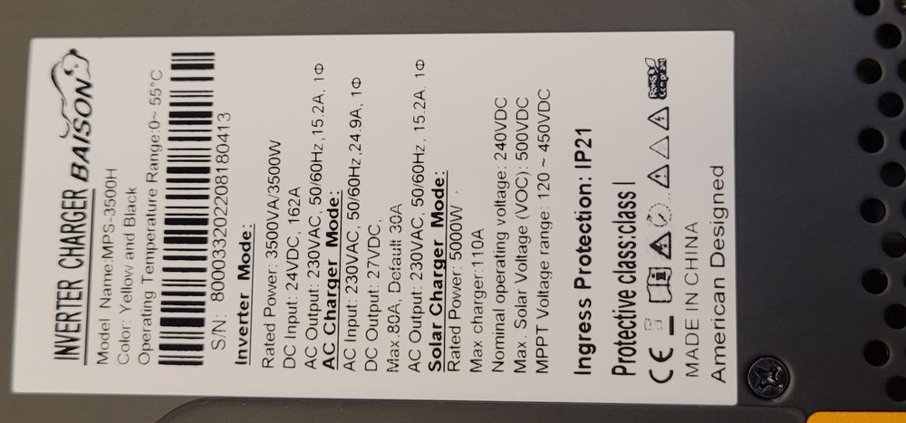 Инвертор гибридный 24 вольта 3.5 кВт 80А заряд