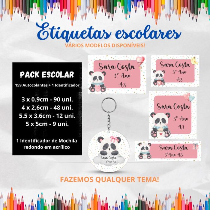 Pacote etiquetas escolares • 159 etiquetas + 1 identificador de mochila
