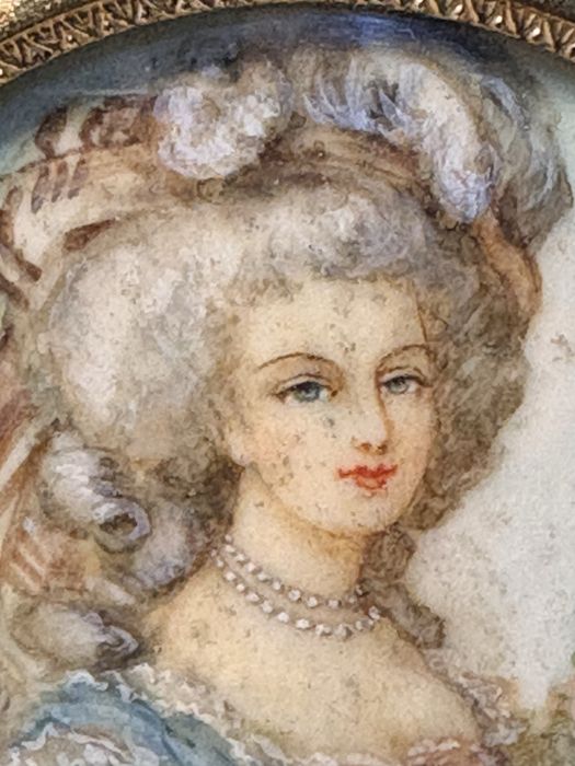Linda antiga pintura miniatura francesa retrato de Marie de Antoinette