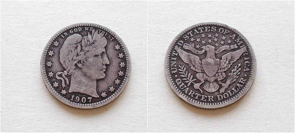 USA barber quarter dollar 1907