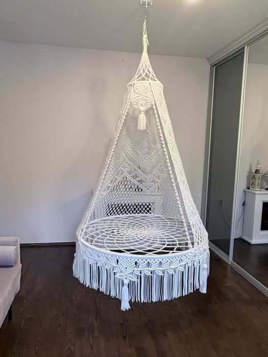 Fotel huśtawka bocianie gniazdo makrama do salonu ogrodu śr 120cm