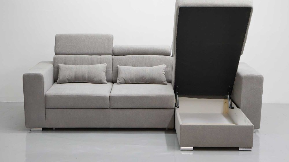THS NAROŻNIK funkcja spania pojemnik regulowane oparcie SOFA szary