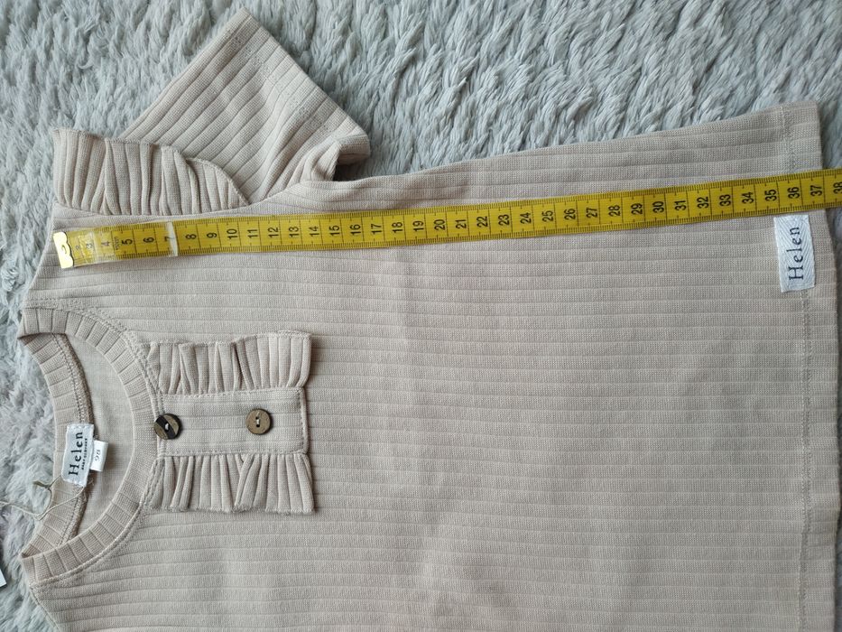 Nowa bluzka dla dziewczynki/krótki rękaw/żabot/lato/beżowa/Helen/r.92/98