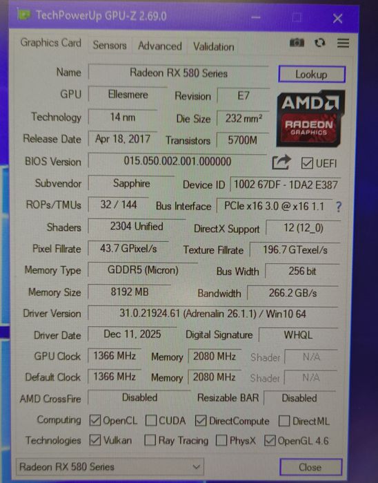 Видеокарта sapphire pulse rx580 8Gb коробка