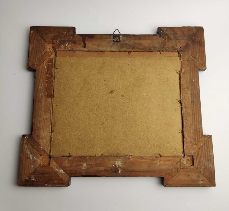 Stary oleodruk Madonna z dzieciątkiem i aniołami - lata 40/50